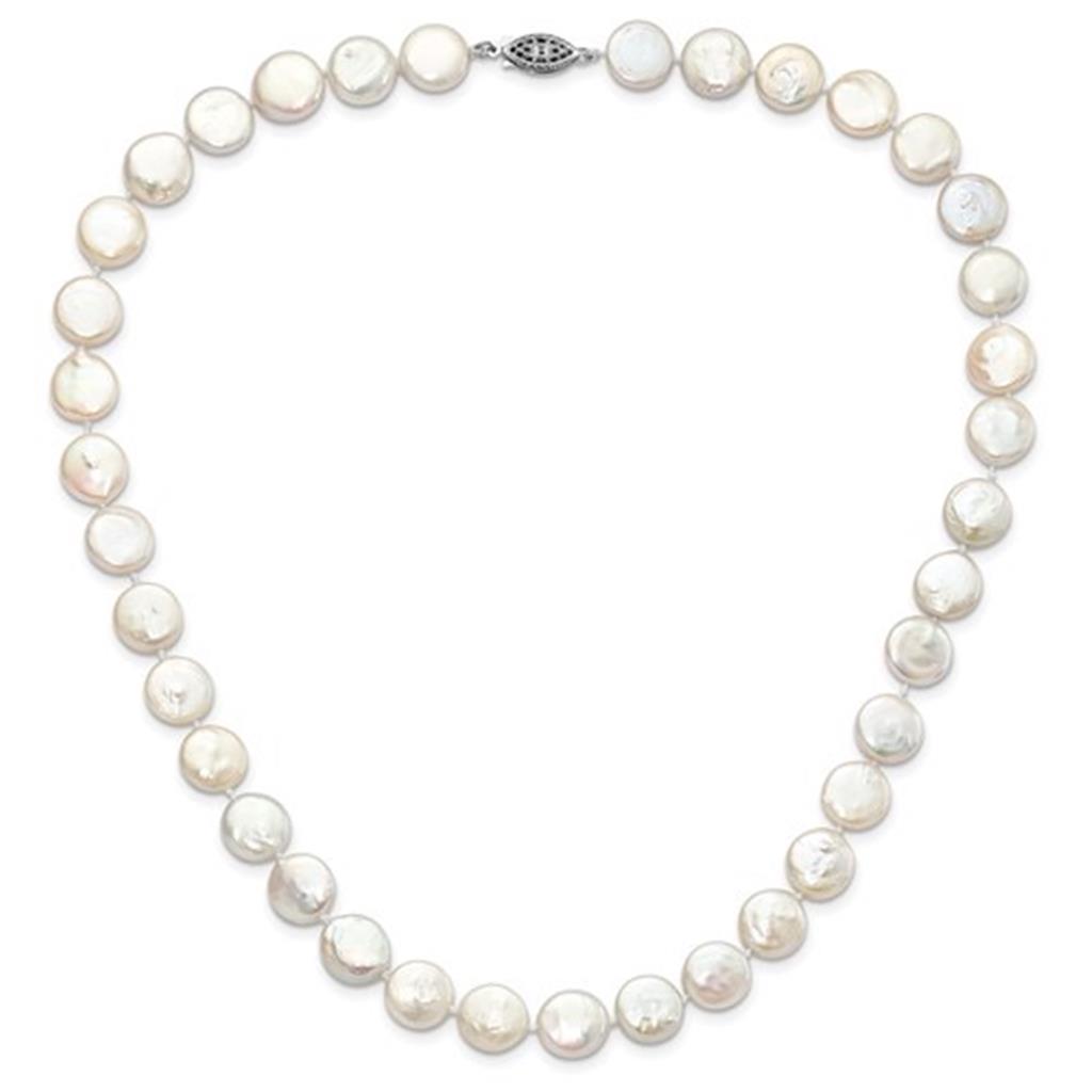 Single Strand Knotted Pearl Strand Necklace Strung on Gold Filled 18" Long with Cream Cultured Coiin Fresh Water Pearl