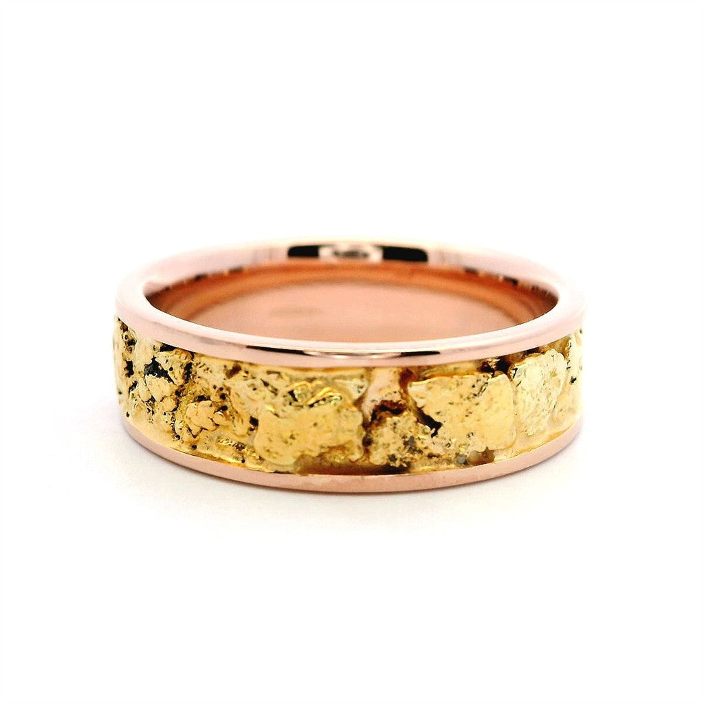 4X2mm Wide Straight Solid Style Womans Wedding Bands With Gold Nugget 14 Karat Gold Rose size 7