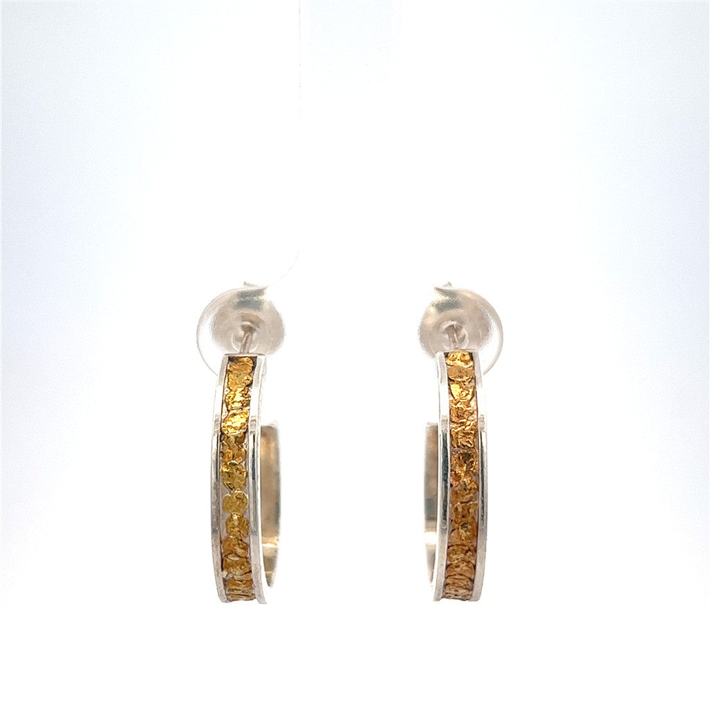 Hoop Sterling Silver Earrings Accented with Alaskan Gold Nuggets