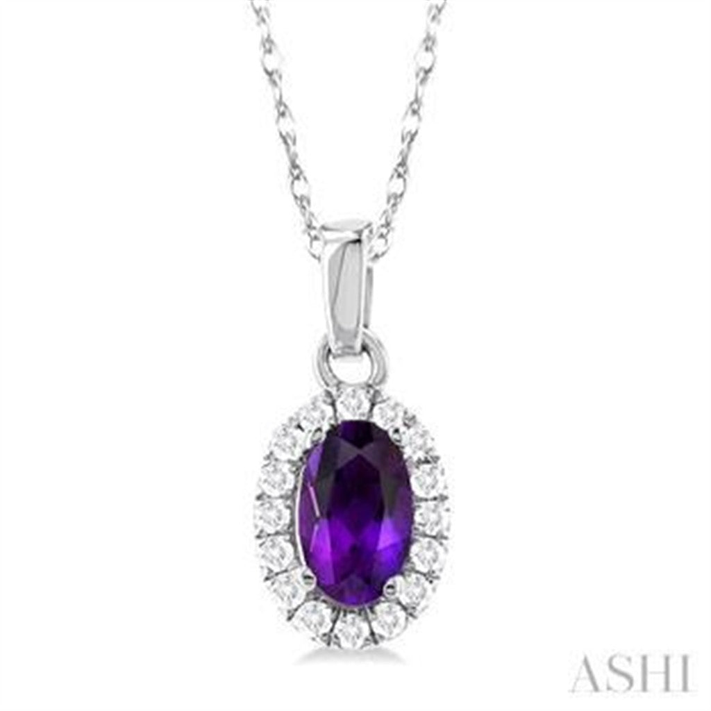 Drop Pendants 10 Karat Gold White with Oval Amethyst & Round I/J Diamonds