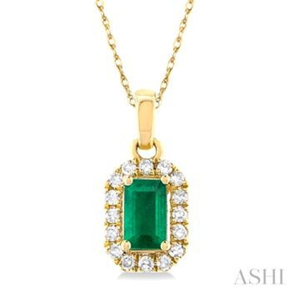 Drop Pendants 10 Karat Gold Yellow with Emerald Cut Emerald & Round I/J Diamonds