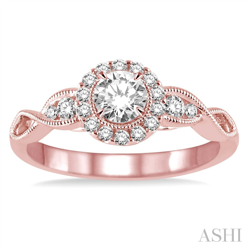 Contemporary Style Diamond Engagement Ring 14 Karat Gold Rose
(Center Stone Not Included)