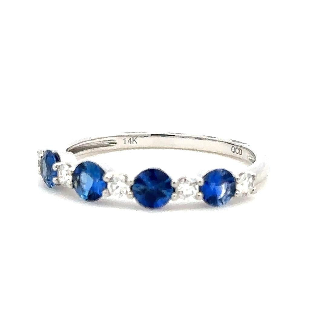 Alternating Stone Style Colored Stone Wedding Band 14 KT White with Sapphire & Diamond Accent size 7