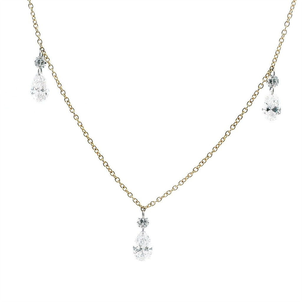 Multi Drop Necklace Lab Diamond 14 Karat Gold Yellow With Lab Diamonds & Lab Diamonds 18" Long