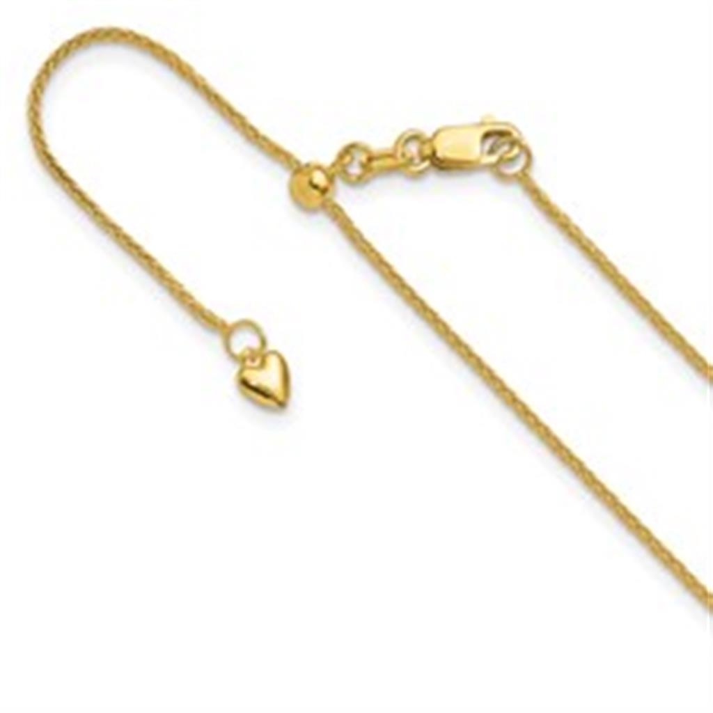 Wheat Adj Link Chain 14 Karat Gold Yellow 1 MM Wide 22' In Length