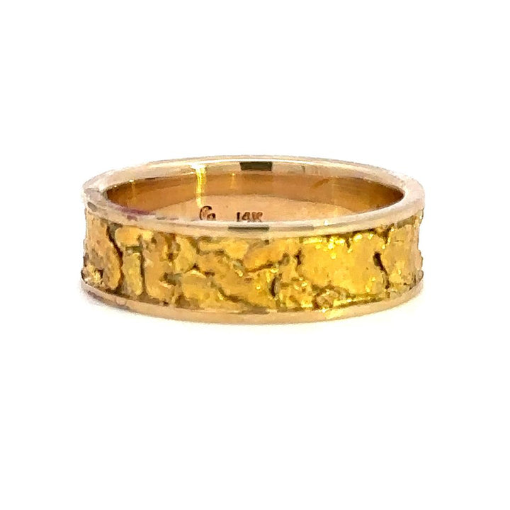 Straight Channel Style Womans Wedding Bands With Gold Nugget 14 KT Yellow size 8