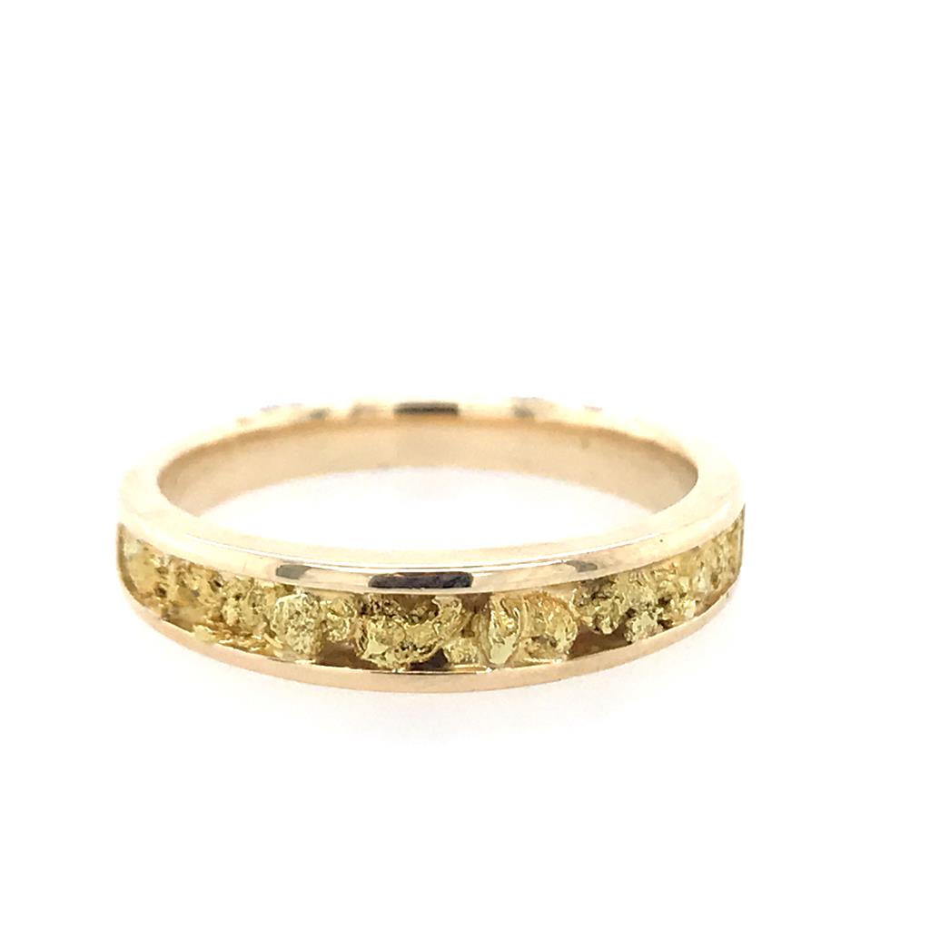Straight Inlay Style Womans Wedding Bands With Gold Nugget 14 KT Yellow size 6