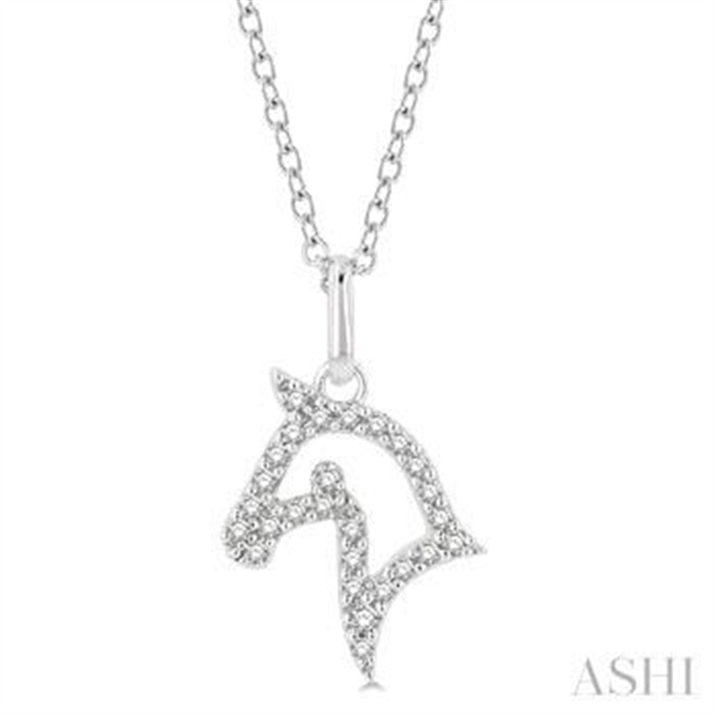 Horse Drop Pendant Diamond 10 Karat Gold White with Round I/J Diamonds