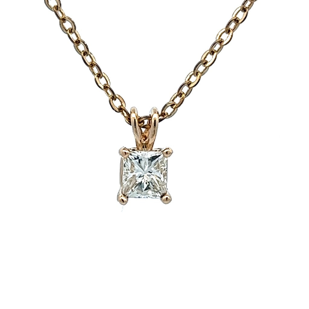 Solitaire Solitare Pendant Diamond 14 Karat Gold Yellow with Princess J Diamond