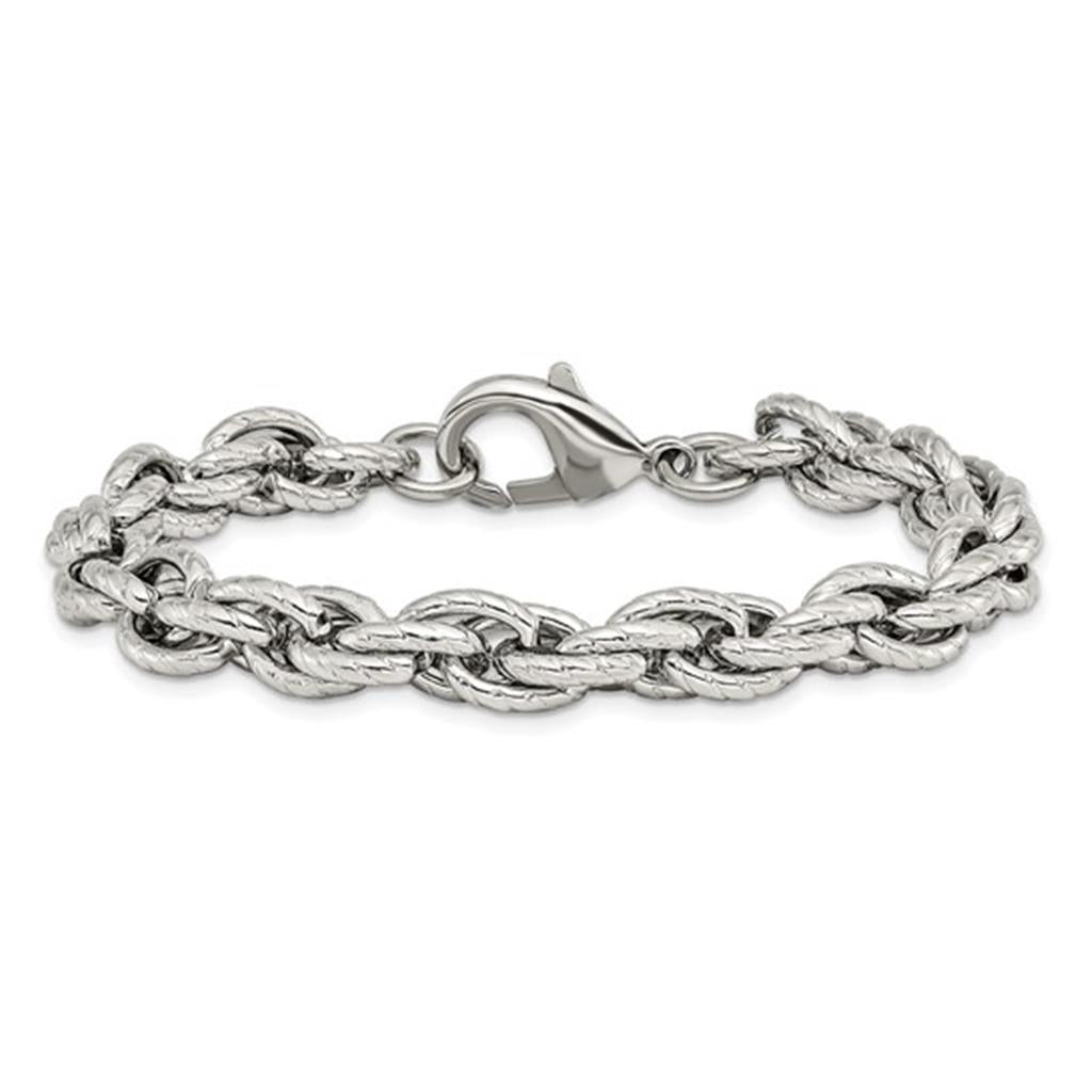 Rope Alternative Metal Bracelet 8 mm wide Stainless Steel White Color 8" Long
