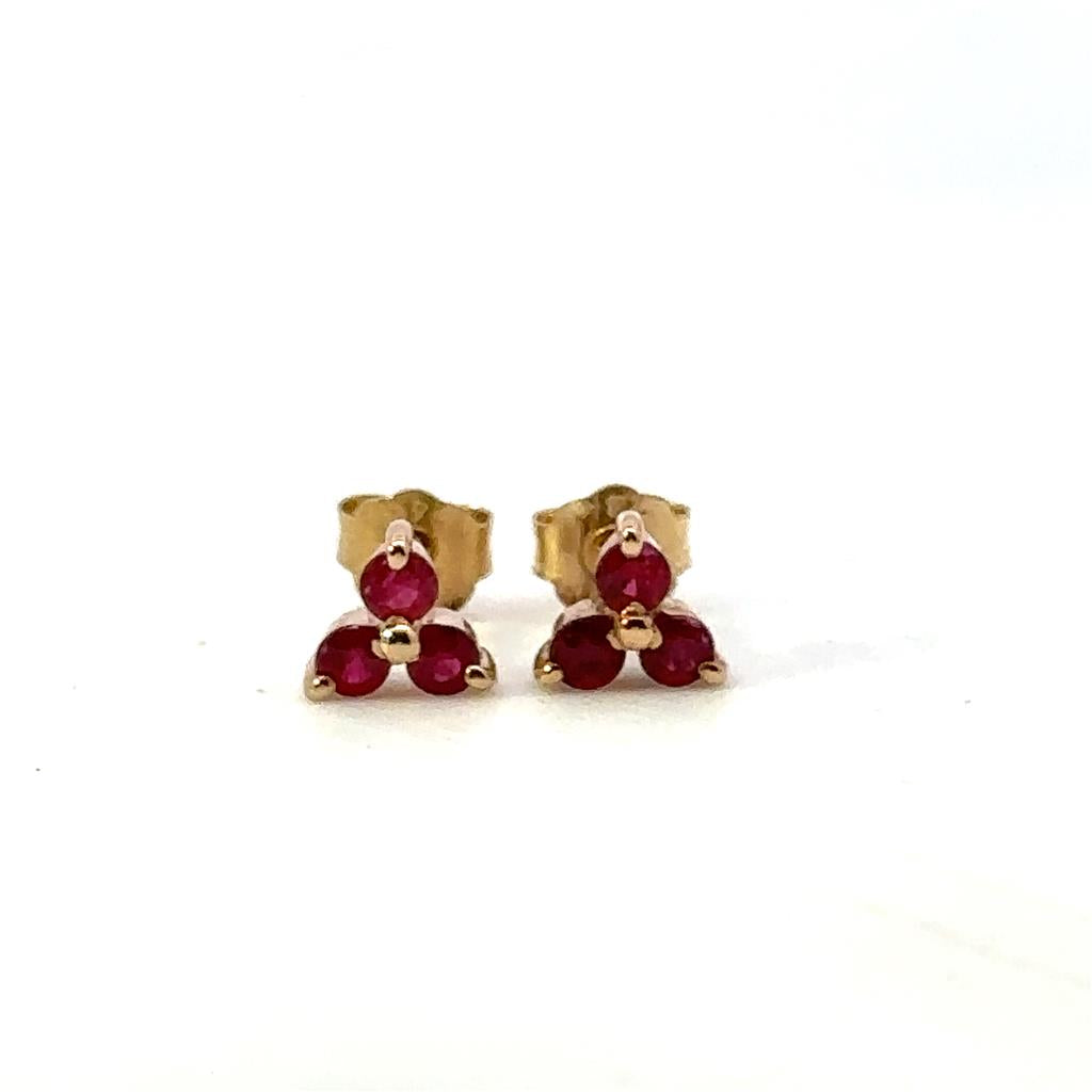 14 Karat Gold Yellow July Stud Earrings 0.33ctw Round Rubies