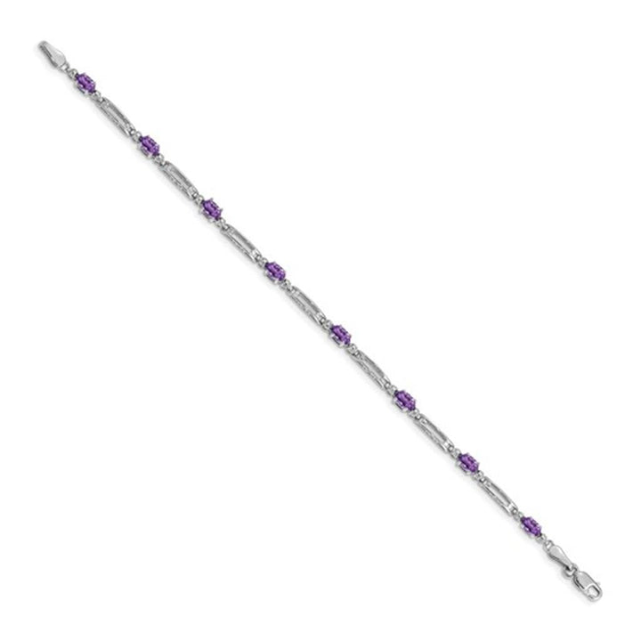 Clasp Style Colored Stone Bracelet 14 KT White With Amethysts & Diamond 7" Long