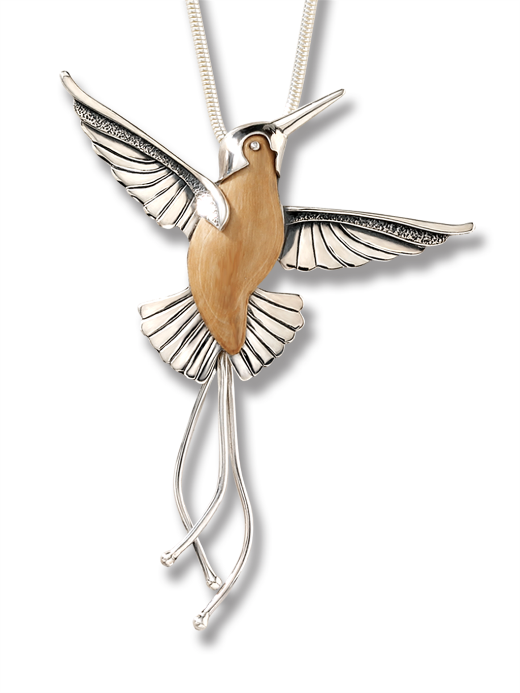 Walrus Ivory Drop Style Hummingbird Pendant/Necklace .925