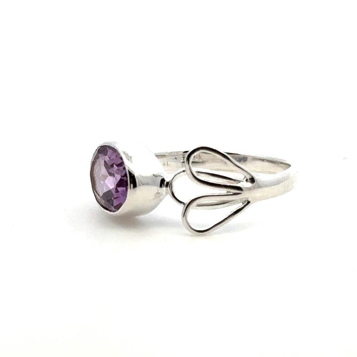 Flower Style Rings Silver with Stones .925 White with Amethyst size 8