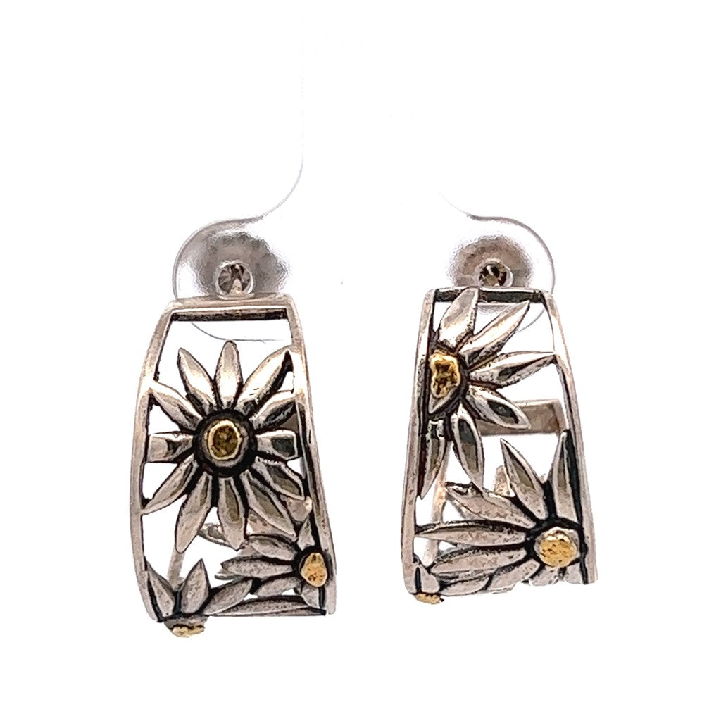 Flower Hoop Sterling Silver Earrings Accented with Alaskan Gold Nuggets