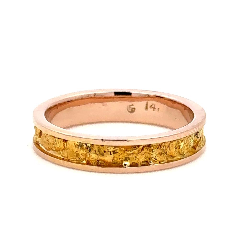 Straight Channel Style Womans Wedding Bands With Gold Nugget 14 KT Rose size 7