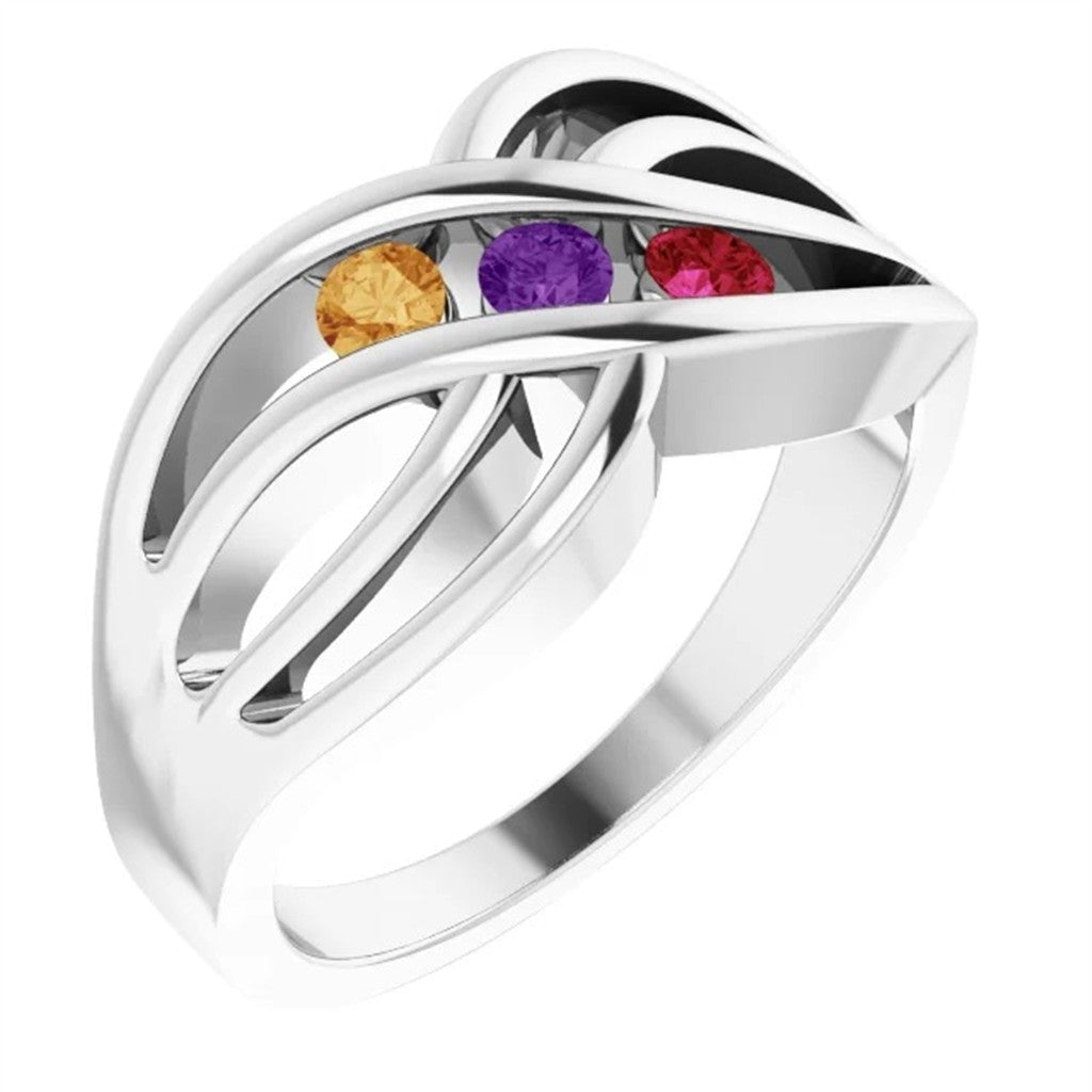 3 Stone Style Colored Stone Ring Alloy Yellow size 6