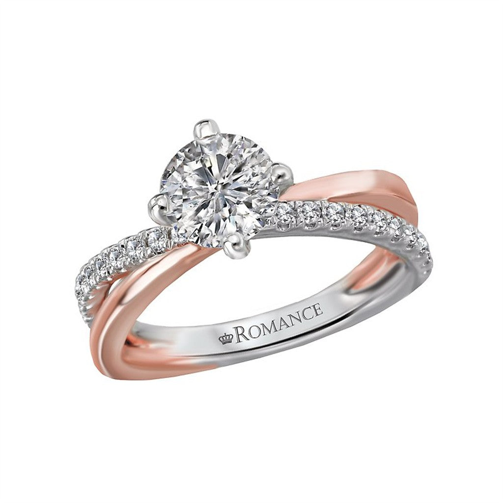 Solitare Accent Style Diamond Engagement Ring Sterling Silver Two Tone 
(Center Stone Not Included)