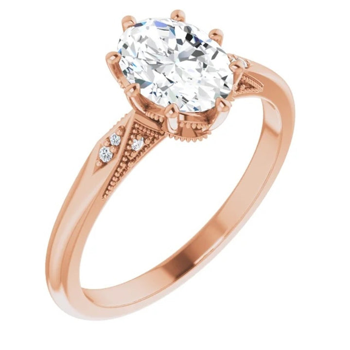 Oval With Diamond Accent Ring in 14KT Rose Gold (Center Stone Not Included)