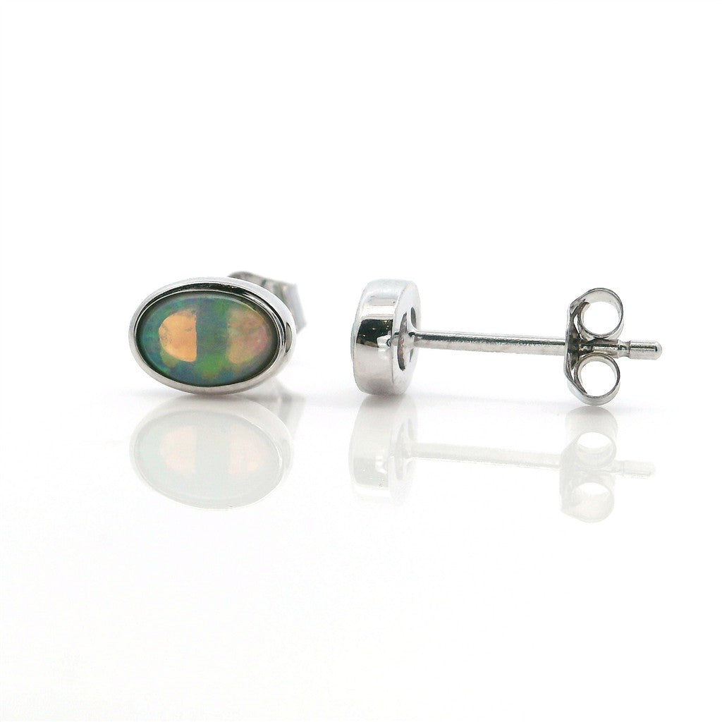 14KT White Gold Oval Opal Stud Earrings