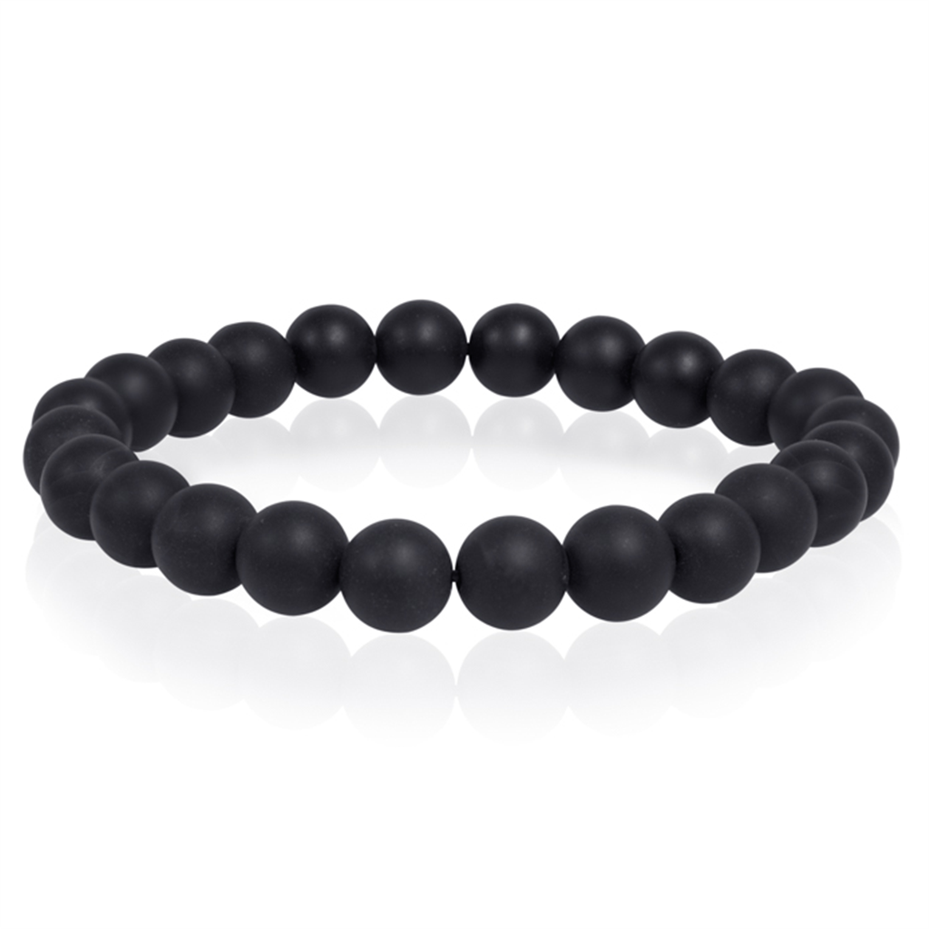 Stretch Style Gemstone Bead Bracelet Elastic with Black Onyx 9"