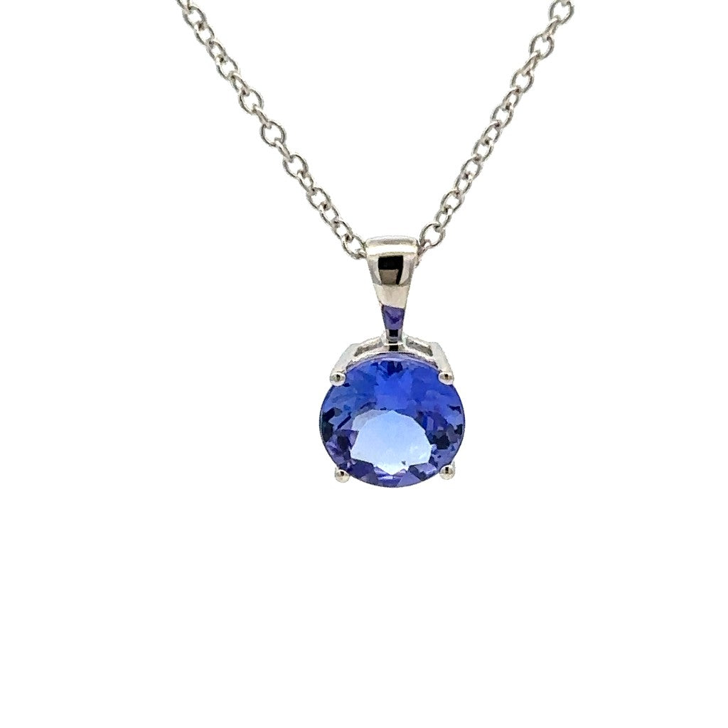 Solitare Pendants 14 Karat Gold White with Round Tanzanite
