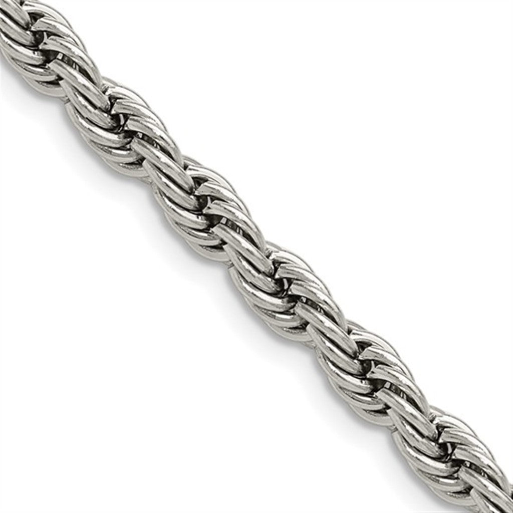 Black IP Stainless Steel 3 MM Rope Chain 24" Long