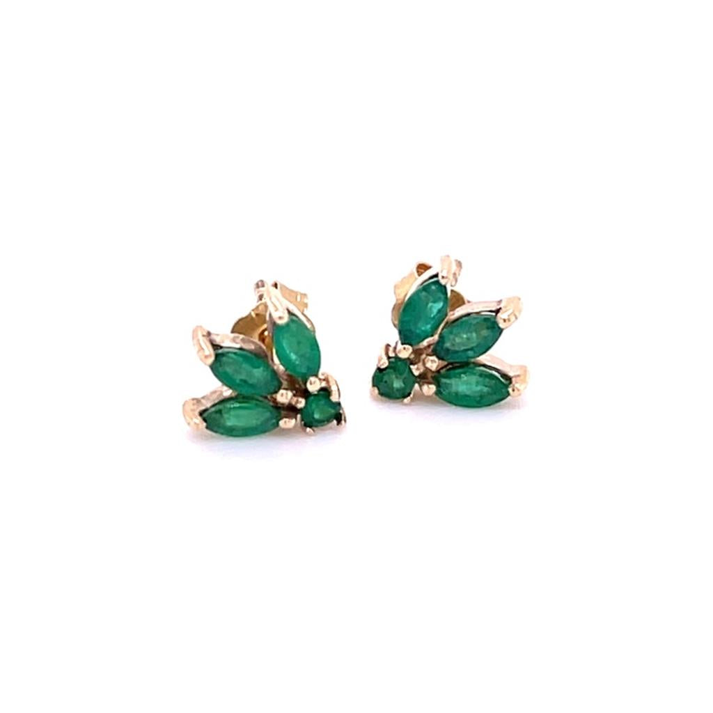 14 KT Yellow Stud Earrings 0.55ctw Various Shapes Emeralds