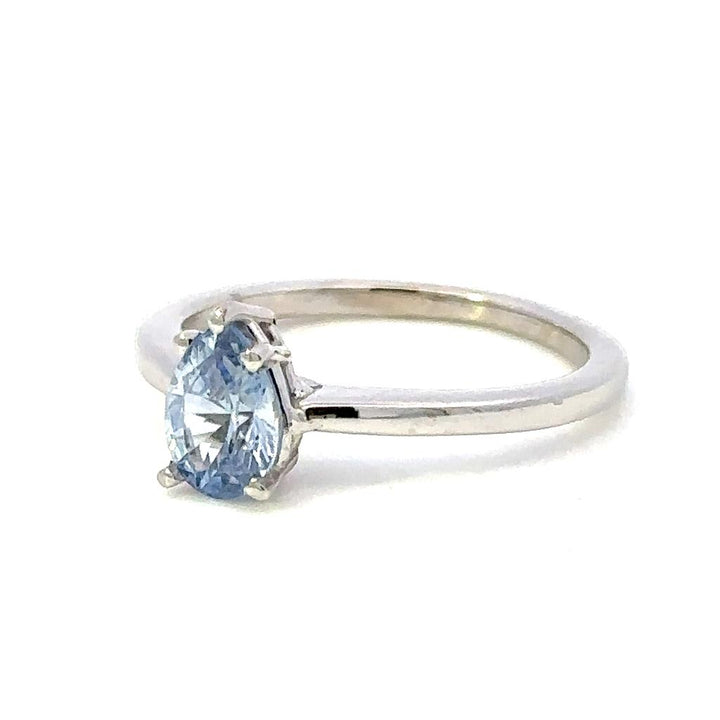Solitare Style Colored Stone Ring 14 KT White with Sapphire size 6