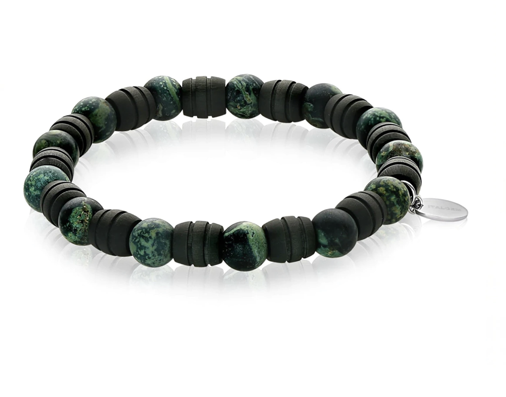 Green Jade Gemstone Bead Stretch Bracelet 8" Long