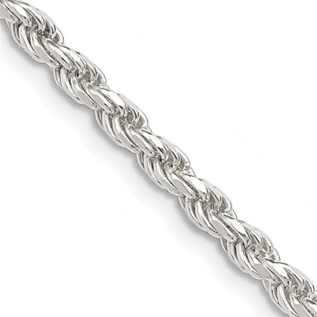 White Sterling Silver 3 MM Rope Chain 24" Long