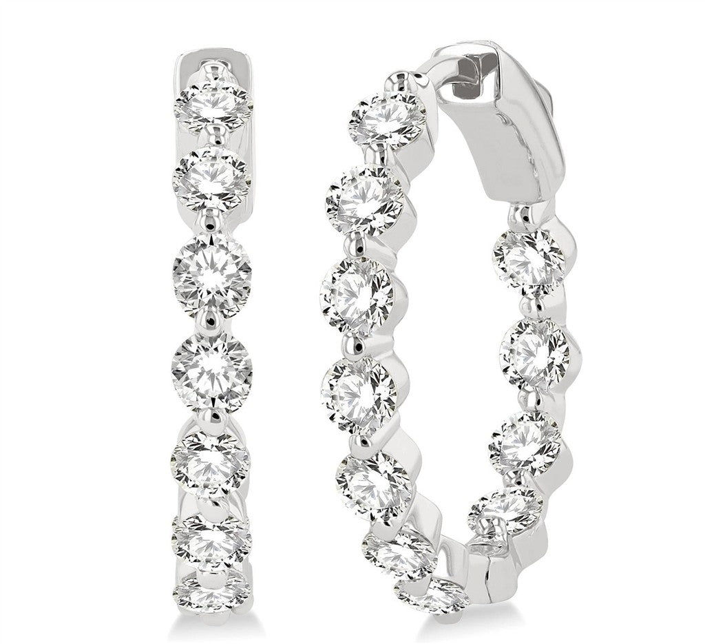 Diamonds Hoop Earrings 14 Karat Gold White 1.00 Carat Total Weight