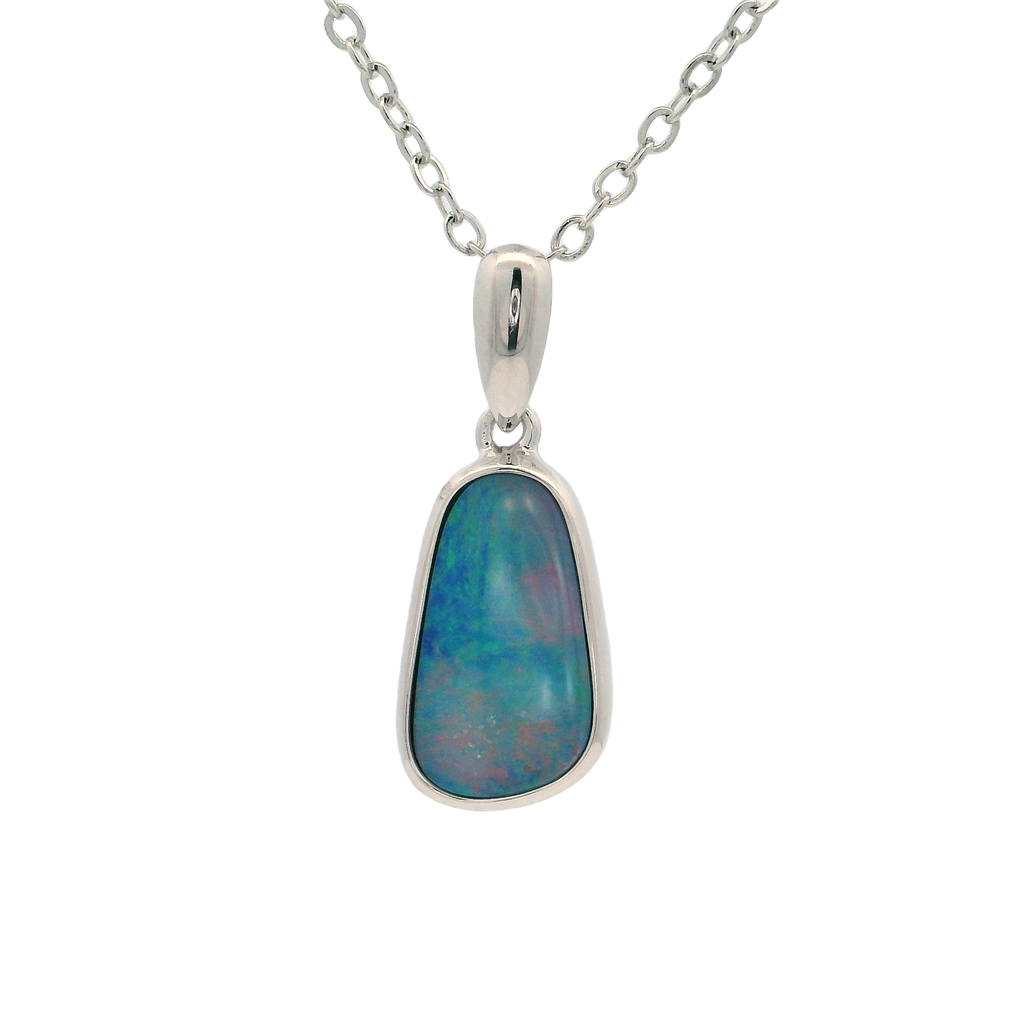 Free Form Opal Drop Sterling Silver Pendant