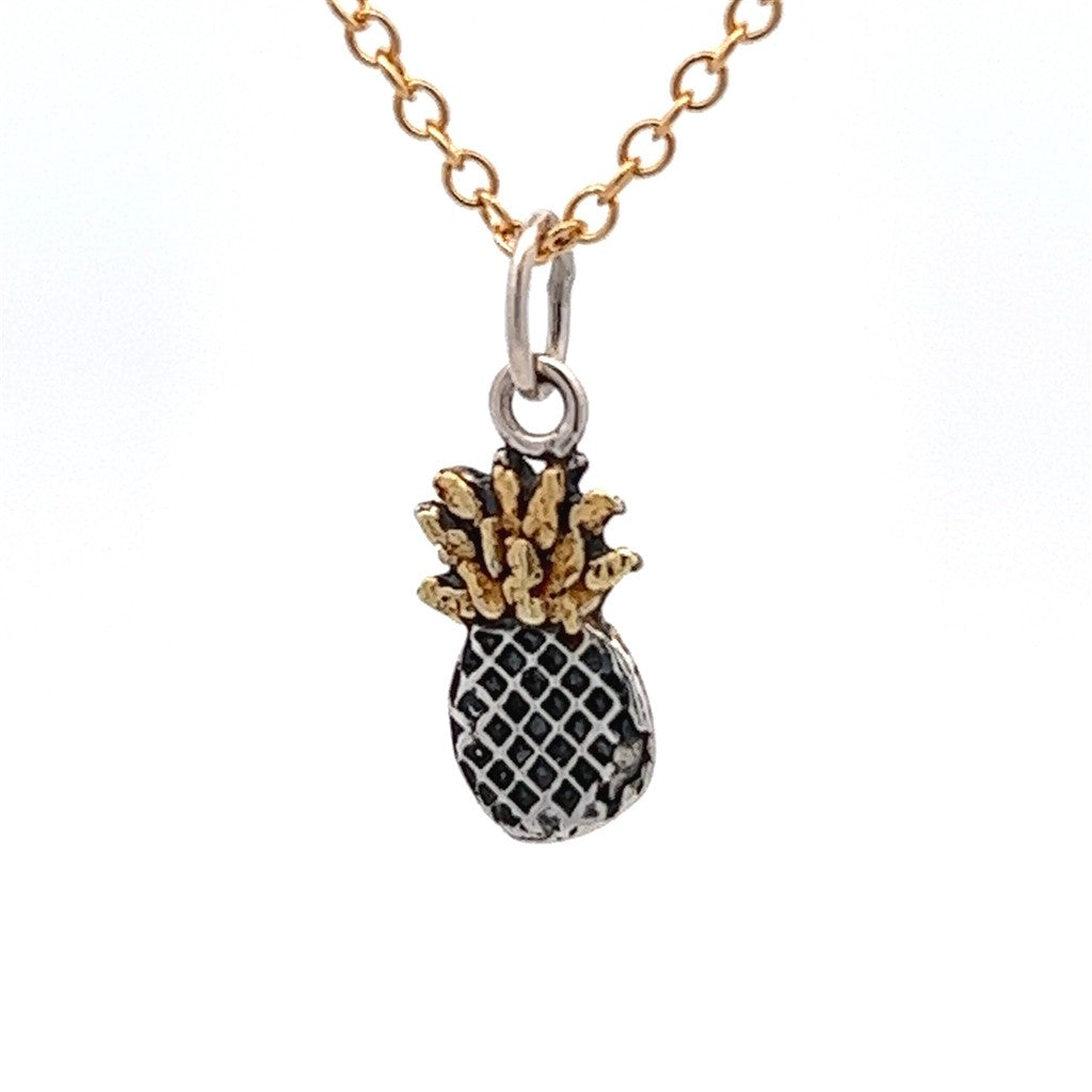 Drop Style Pineapple Pendant Sterling Silver & Alaskan Gold Nugget