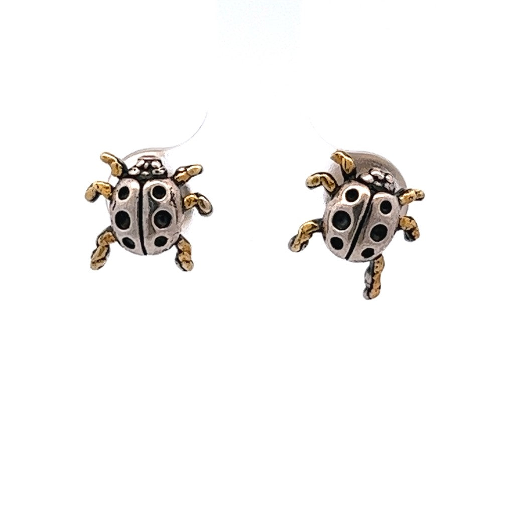 Ladybug Stud Sterling Silver Earrings Accented with Alaskan Gold Nuggets