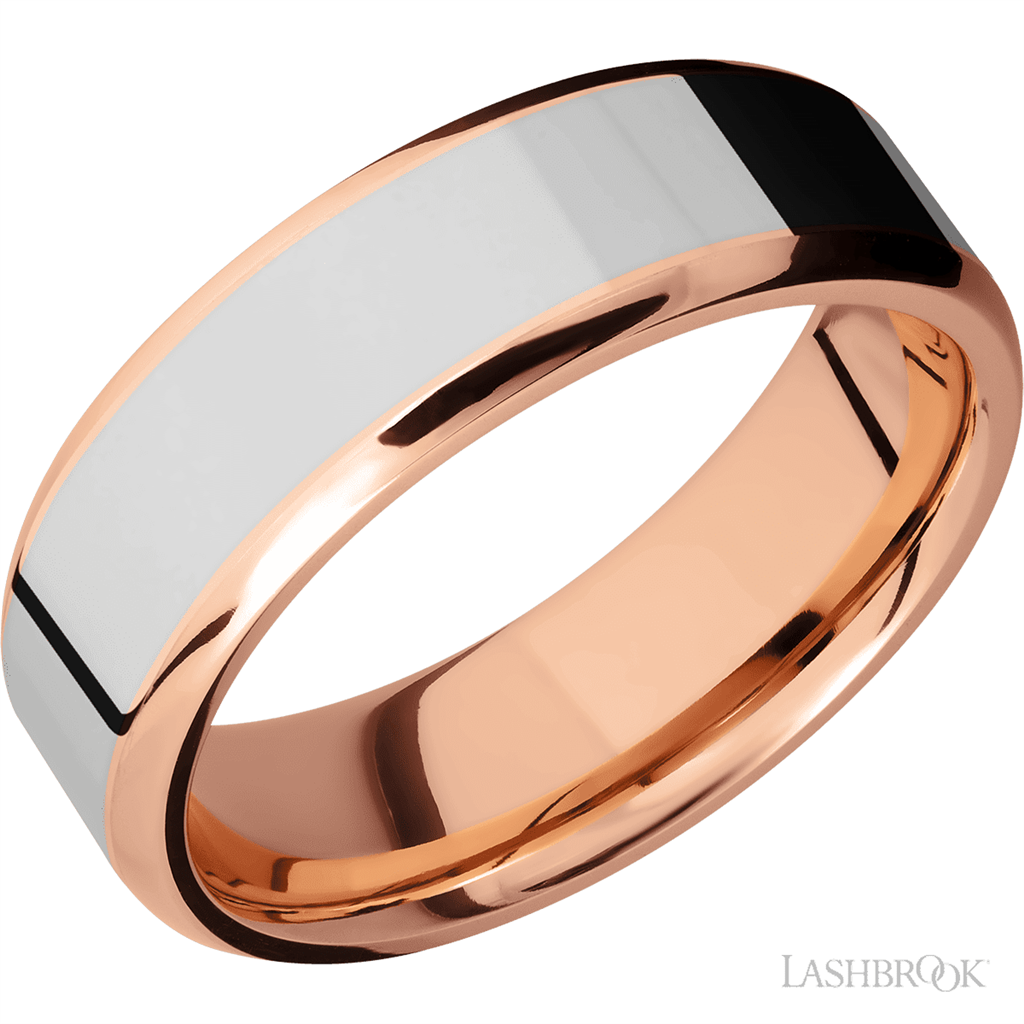 Straight Inlay Style Wedding Band 14 Karat Gold Rose 7mm wide size 10