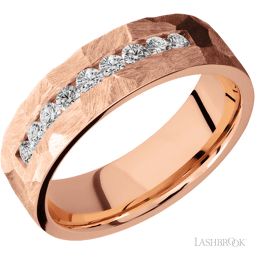 Straight Solid Style Wedding Band 14 Karat Gold Rose 7mm wide with Diamonds size 10