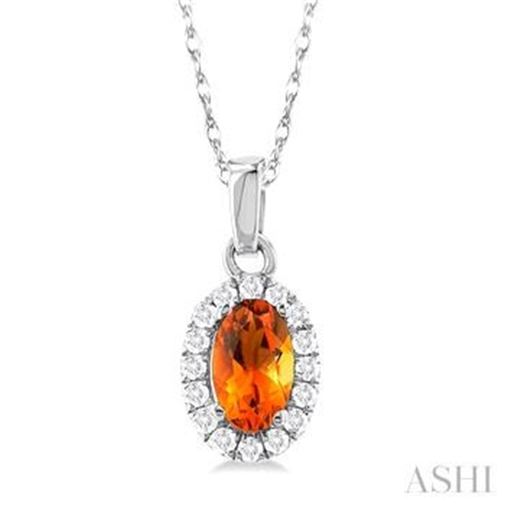 Halo Pendants 10 KT White with Oval Citrine & Round I/J Diamonds
