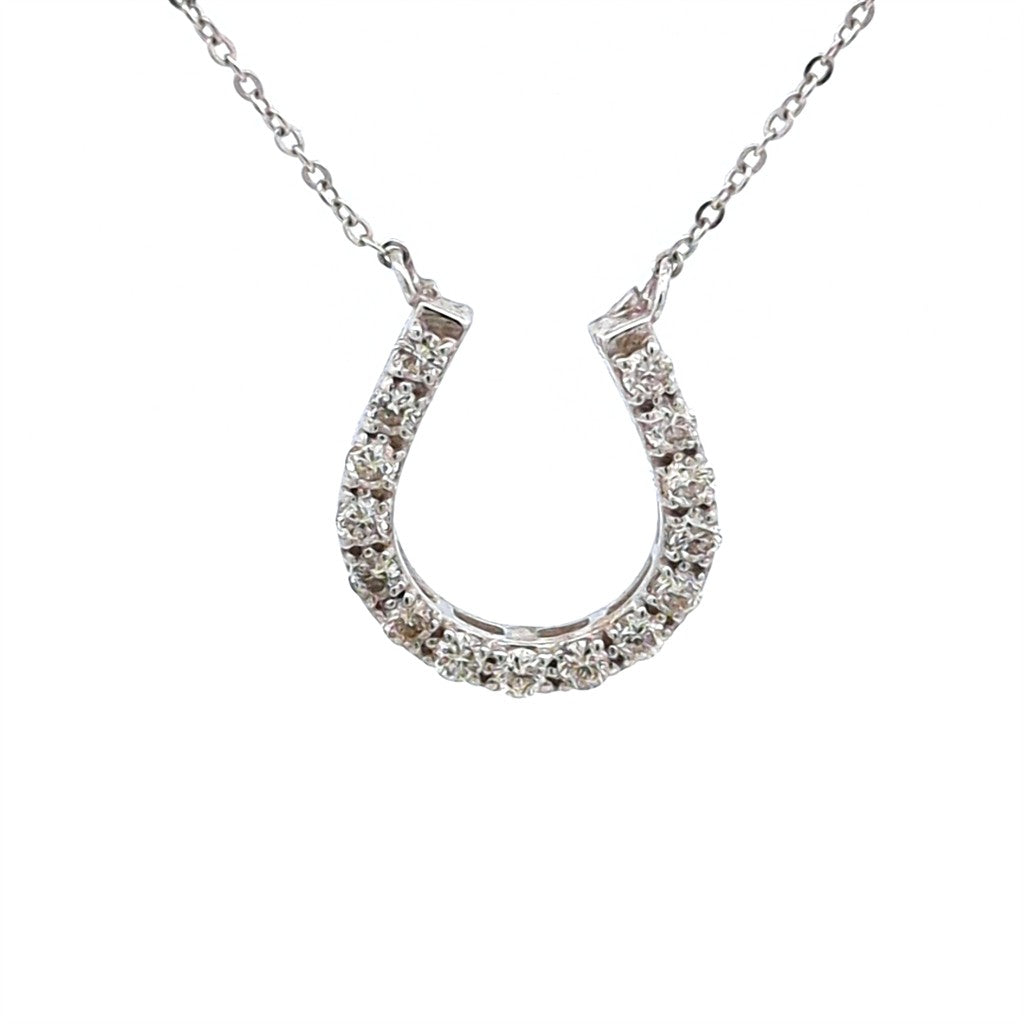 Horse Shoe CB Necklace 14 Karat Gold White With Diamonds 18" Long
