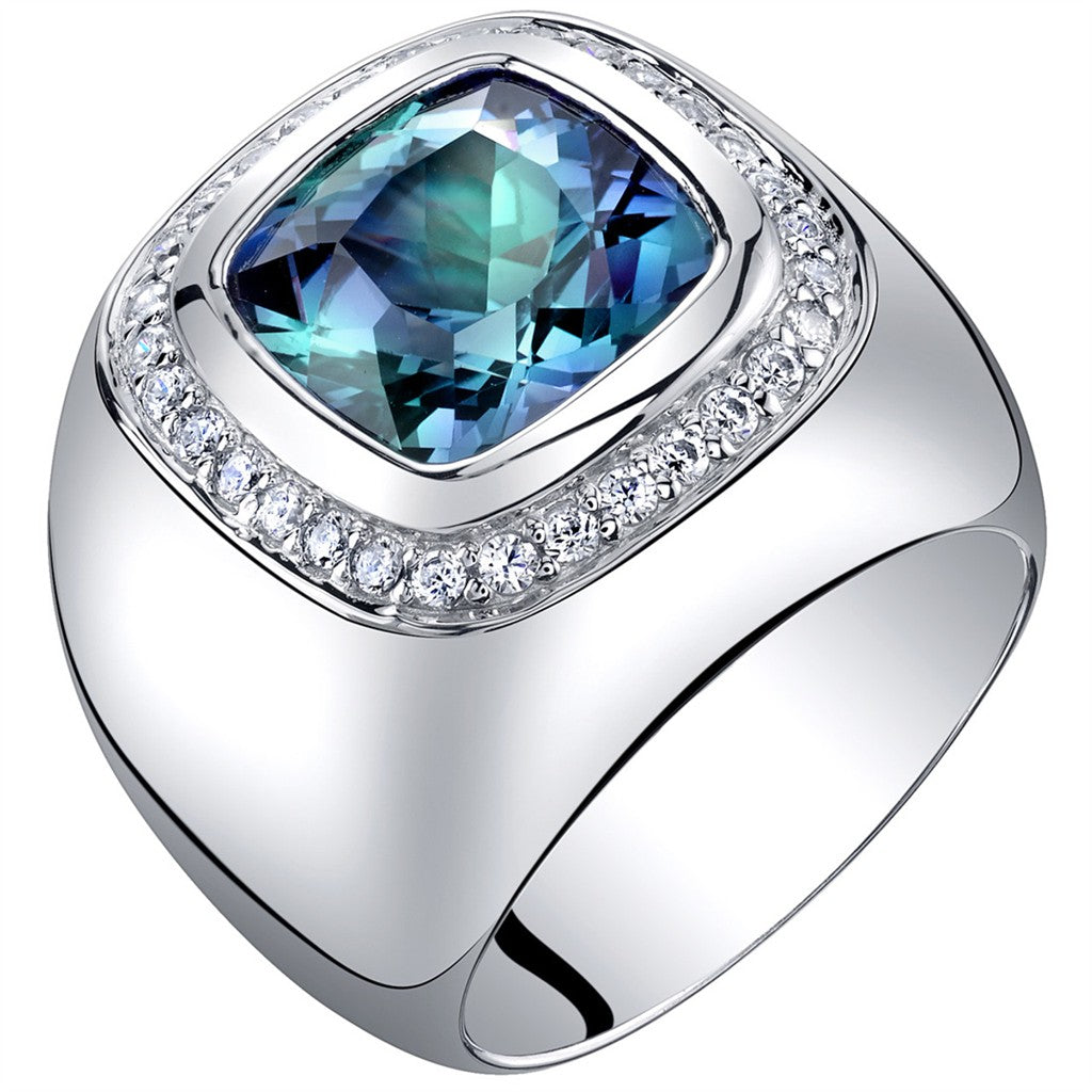 Signet Style Ring Colored Stone Sterling Silver White with Alexandrite & Cubic Zirconia Accent size 12
