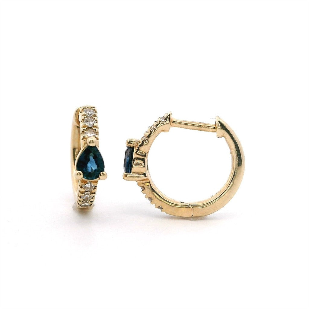 Earrings Precious Metal With Colored Stone Dangle Huggie Hoop 10 Karat Gold Yellow With Sapphires 0.10 ctw & Diamonds