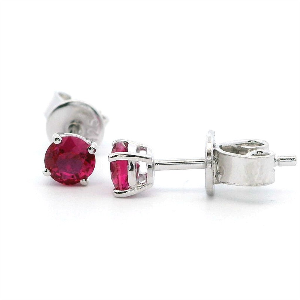 Birth Stone Studs Style Sterling Silver White With Round Rubies
