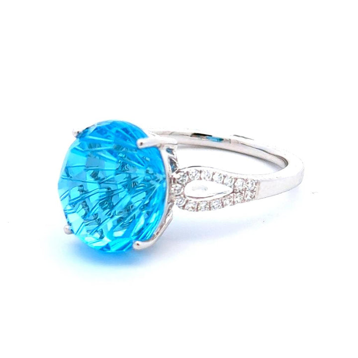 Fashion Style Colored Stone Ring 14 KT White with Topaz & Diamond Accent size 8