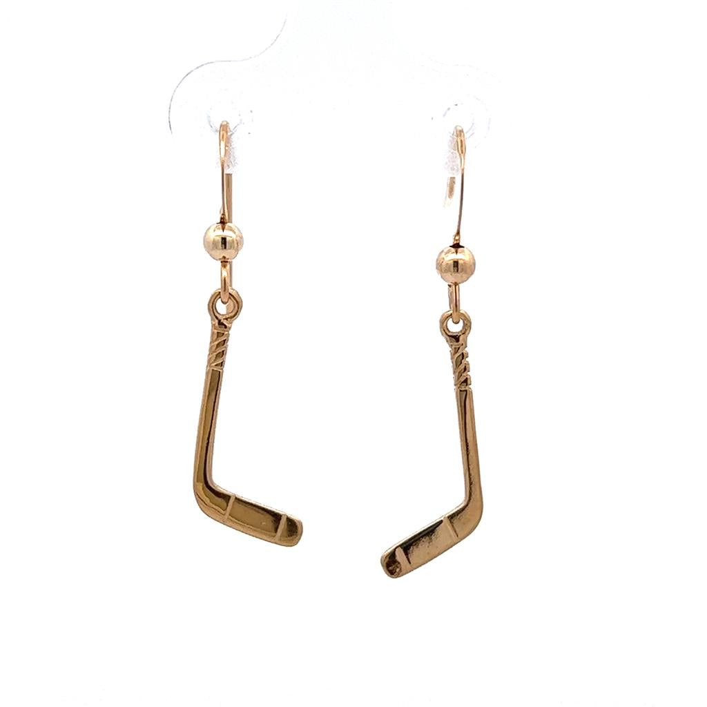 Hockey Hockey Dangle Precious Metal Earrings 14 Karat Gold Yellow