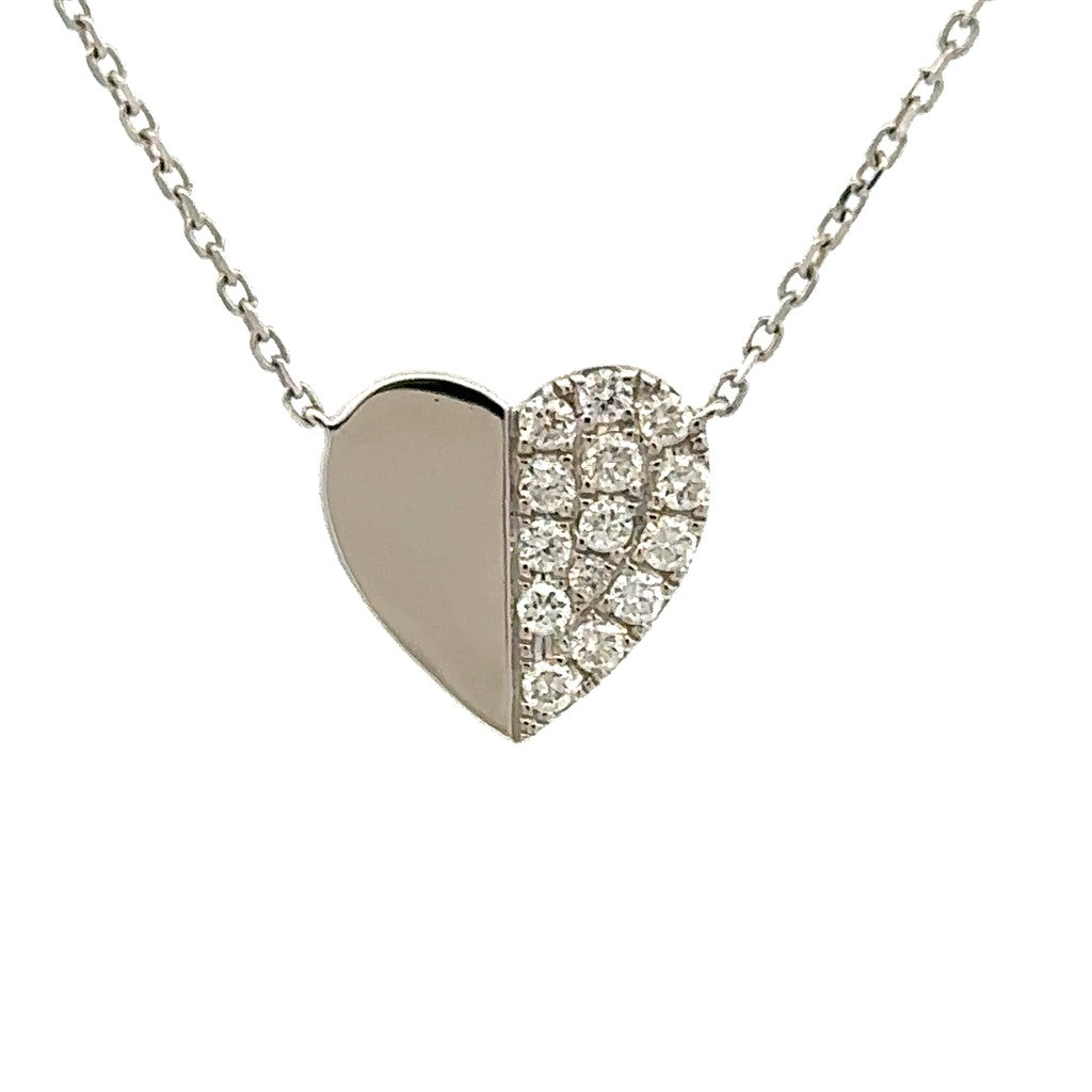 Heart In Line Necklace 14 Karat Gold White With Diamonds 18" Long