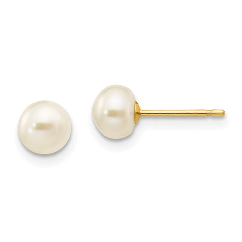 Single Pearl Studs Earring 14 Karat Gold Yellow 6mm Fresh Water Pearls