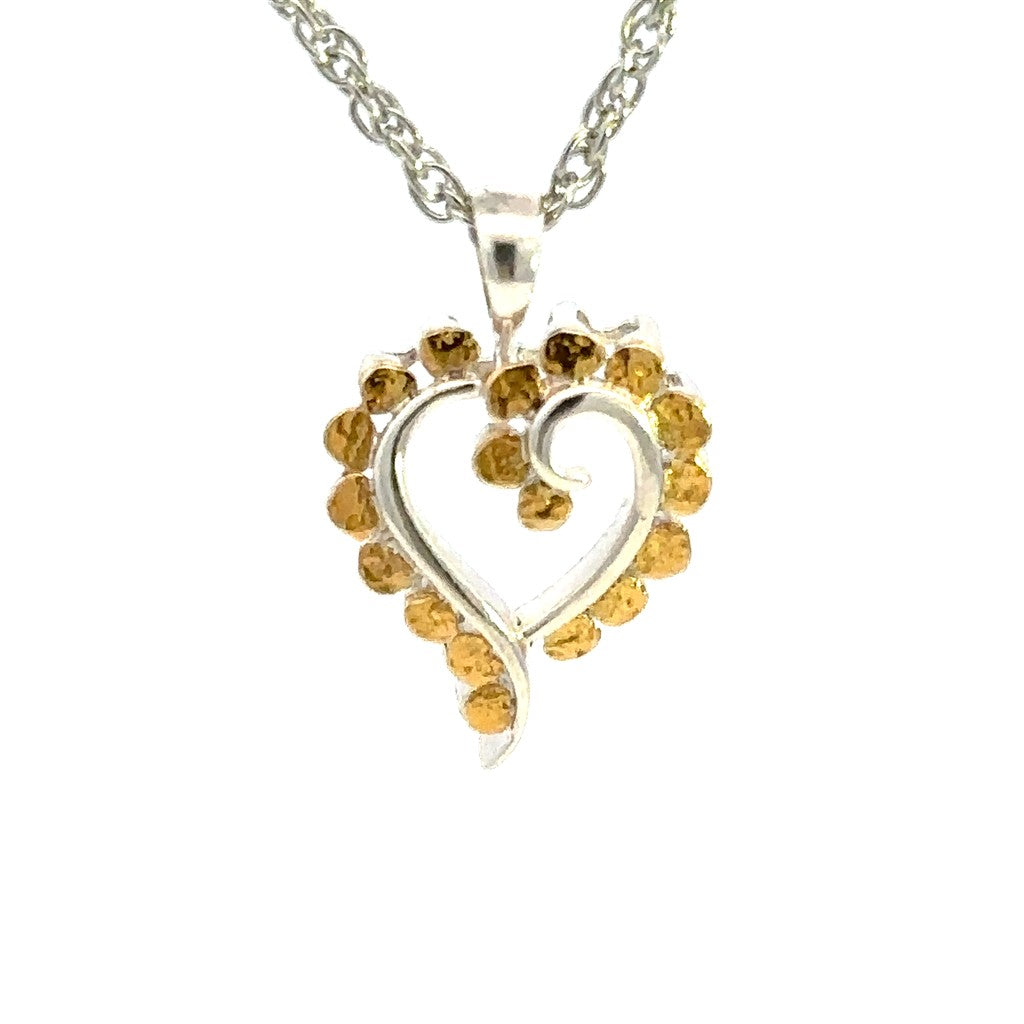 Heart Style Heart Pendant Sterling Silver & Alaskan Gold Nugget