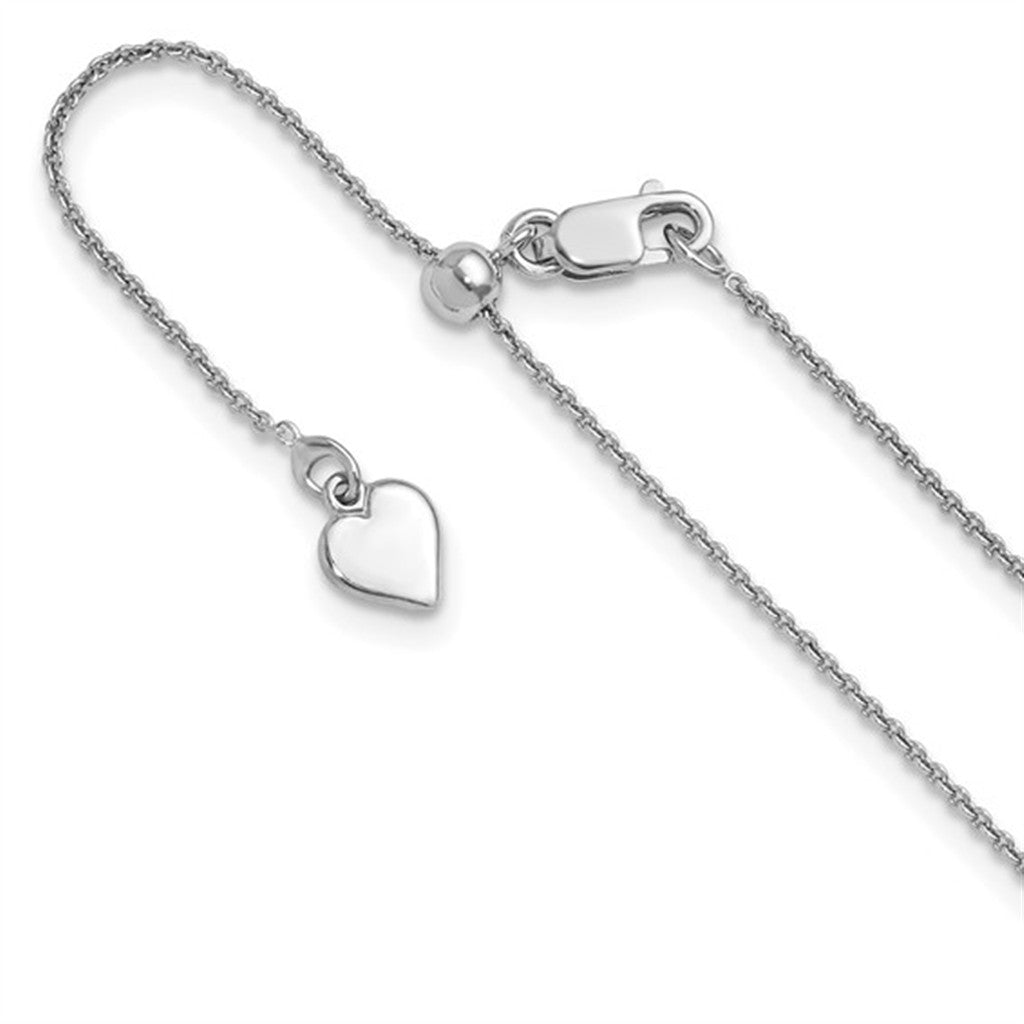 White Sterling Silver 0.95 MM Rolo Adjustable Chain 22" Long
