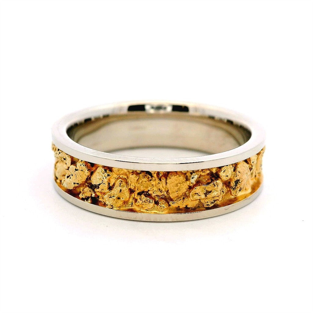 6mm Wide Straight Channel Style Mens Gold Nugget Wedding Band 14 Karat Gold Two Tone size 9