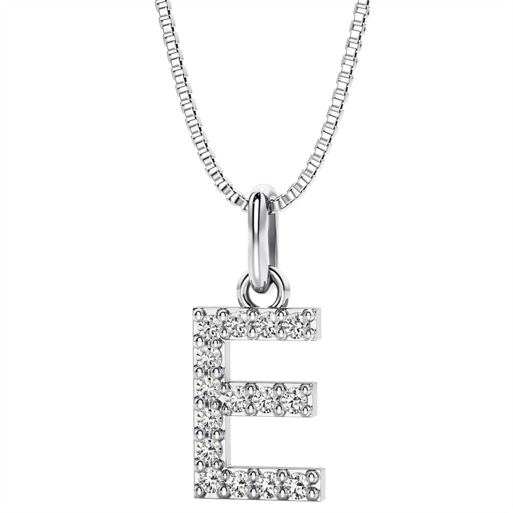 Initial Pendant Diamond Lab Grown Sterling Silver White with Round F/G Lab Diamond